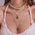 Alloy Coin Pendant Faux Pearl Layered Necklace 01kc-3223 - Gold - One Size
