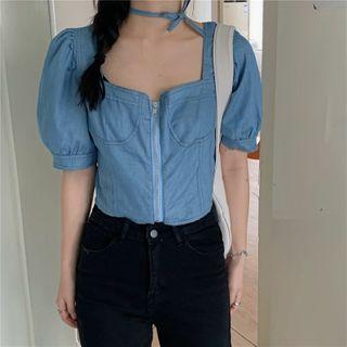 Puff-sleeve Zip Blouse