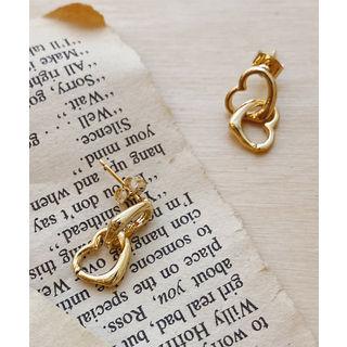 Heart Patterned Earrings Gold - One Size