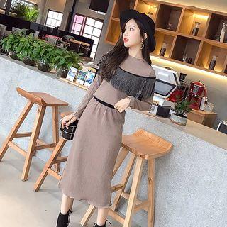 Set: Long-sleeve Fringe Top + Midi Skirt
