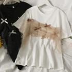 Ribbon-accent Mesh-panel Loose T-shirt