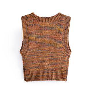 V-neck Button-up Cropped Sweater Vest