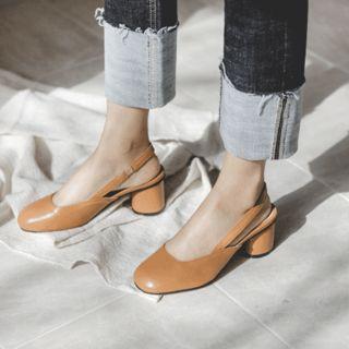 Square-toe Cylinder-heel Slingback Pumps
