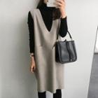 Mock-neck Knit Top / Knit Overall Dress