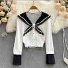Sailor Collar Cropped Blouse White - One Size