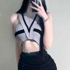 Halter Two-tone Crop Knit Tank Top