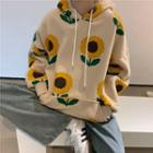 Sunflower Print Fleece-lined Hoodie