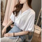 Puff Short-sleeve V-neck Blouse