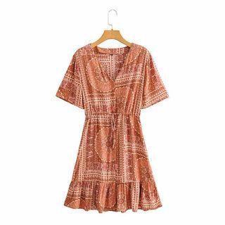 Short Sleeve V Neck Prints Dress