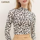 Leopard Print Mock-turtleneck Long-sleeve T-shirt