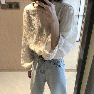 Plain Round-neck Long-sleeve Loose-fit Blouse