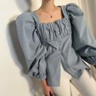 Puff Sleeve Square Neck Ruched Blouse