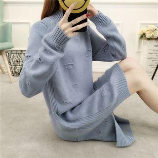 Ripped Mock Neck Knit Dress