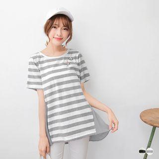 Striped Panel Pleated Chiffon Top