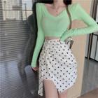 Long-sleeve T-shirt / Dotted Mini Skirt