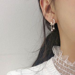 Rhinestone Moon & Star Earring Silver & Gold - One Size