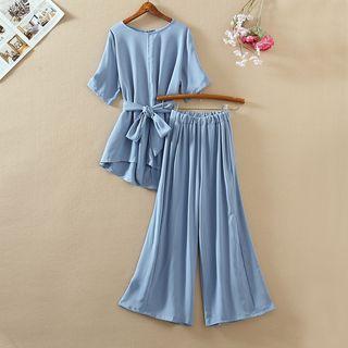 Short-sleeve Top + Wide-leg Pants Set