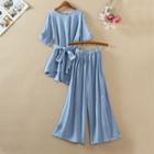 Short-sleeve Top + Wide-leg Pants Set
