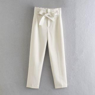 Ribbon High-waist Straight-leg Pants