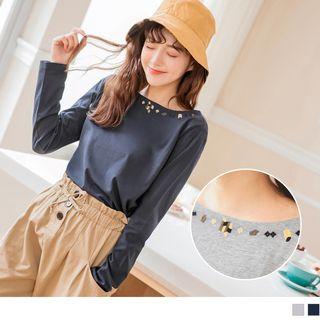 Print Neckline Long Sleeve T-shirt
