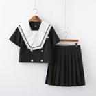 Sailor Collar Blouse / Pleated Skirt / Cardigan / Set