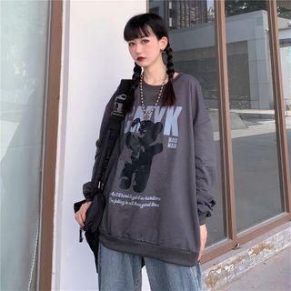 Cartoon Bear Lettering Round Neck Pullover