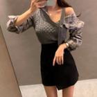 Plaid Shirt / Asymmetrical Knit Sweater Vest / A-line Skirt