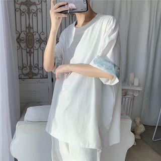 Printed Cuff Elbow-sleeve T-shirt