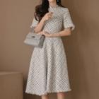 Short-sleeve Tweed Midi A-line Dress