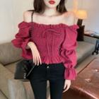 Puff-sleeve Off-shoulder Ruffled Blouse