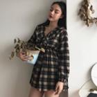 Long-sleeve Plaid Playsuit As Shown In Figure - One Size