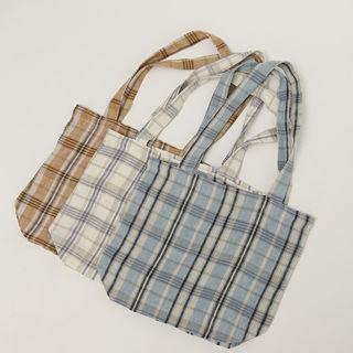 Middle-size Plaid Shopper Bag