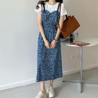 Leopard Strappy Midi A-line Dress As Shown In Figure - One Size