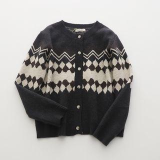 Crewneck Plaid Cardigan