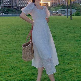 Open Back Printed Short-sleeve Midi A-line Dress