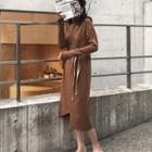 Asymmetric Long-sleeve Midi Knit Dress