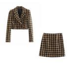 Cropped Double-breasted Houndstooth Blazer / Mini Pencil Skirt
