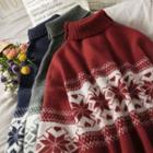 Turtleneck Snowflake-print Loose-fit Sweater