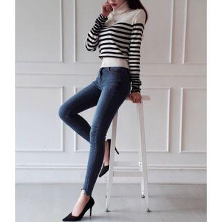 Fray-hem Fleece-lined Skinny Jeans