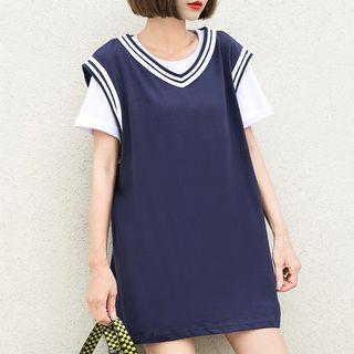 Sleeveless Contrast Trim Mini T-shirt Dress