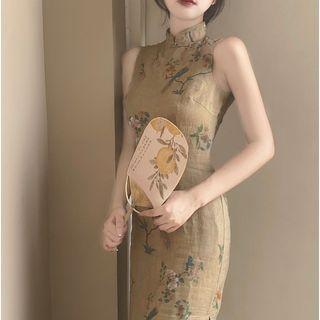 Floral Print Midi Qipao Dress / Scarf