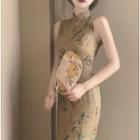 Floral Print Midi Qipao Dress / Scarf