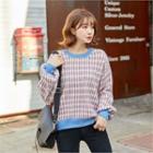 Puff-sleeve Checked Sweater