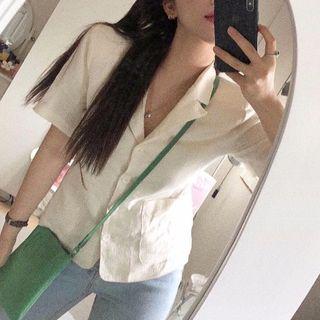 Short-sleeve Padded Shoulder Blazer White - One Size