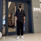 Lettering Zip Polo Shirt / Plain Pants / Sneakers / Set