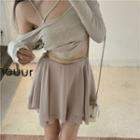 Long-sleeve Cold Shoulder Cropped Knit Top / Mini A-line Skirt