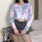 Long-sleeve Tie Dye Button T-shirt