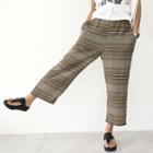 Band-waist Stripe Cotton Wide-leg Pants