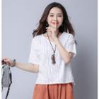 Pinstriped Short Sleeve Henley T-shirt