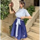 Embroidered Short-sleeve Hanfu Top / A-line Skirt